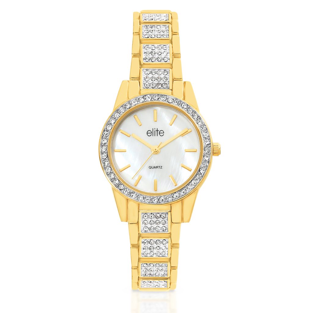 Elite Gold Tone Mother of Pearl Dial, Crystal Set Watch
was $149
NOW $79
SKU no. 5080112